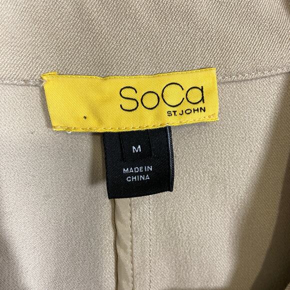 St John Blazer Laced Eyelet Cotton Stretch Tan Beige Blaze Women's Size Medium - Picture 4 of 11